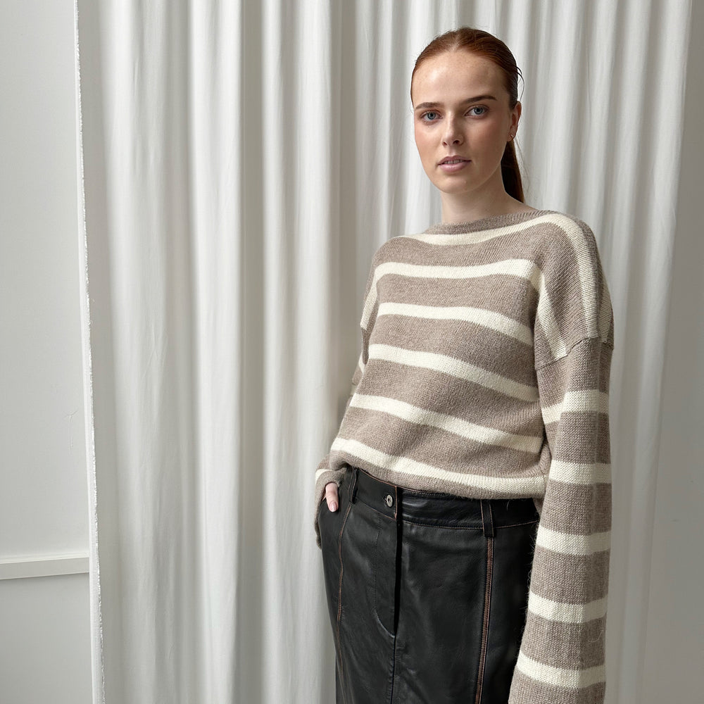 Genser Stripe Alpakka Kremhvit