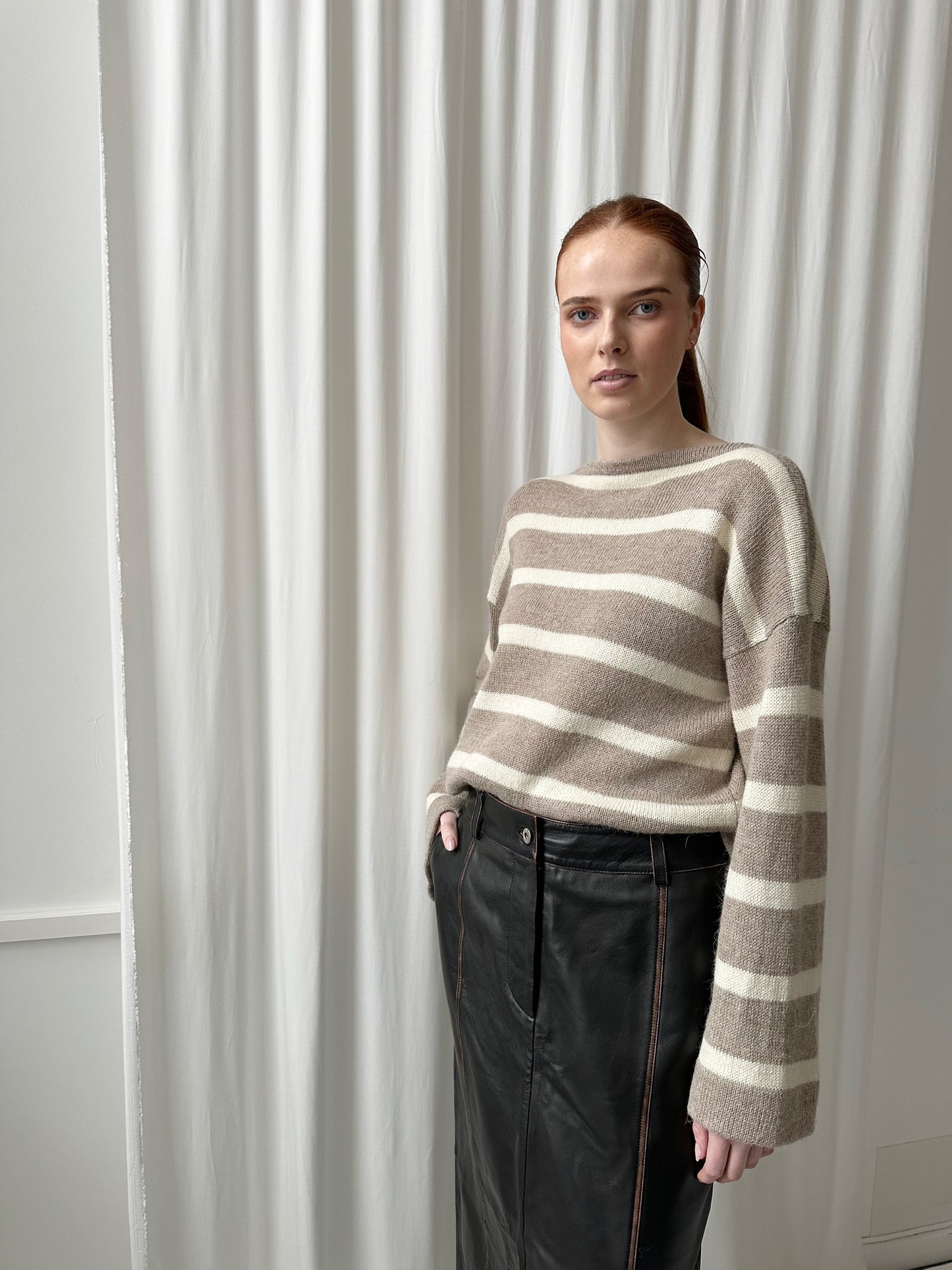 Genser Stripe Alpakka Kremhvit