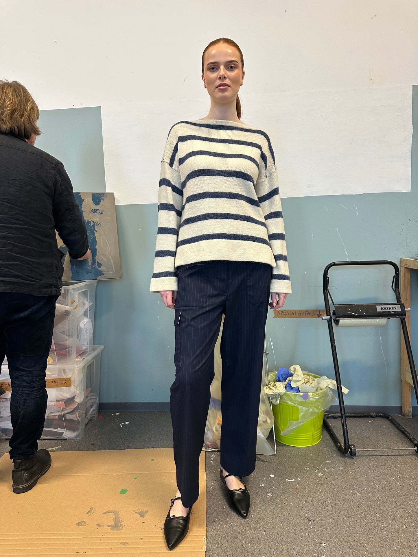 Genser Stripe Alpakka Jeansblå
