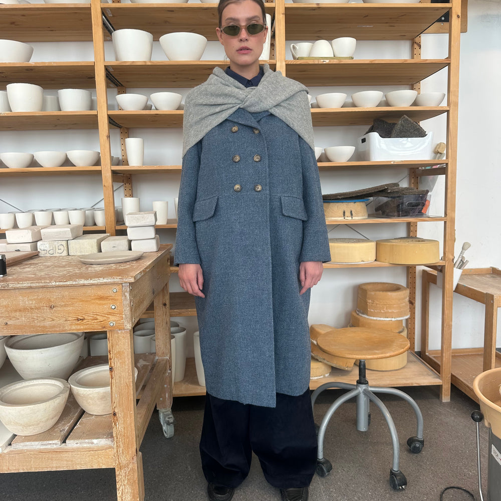 Kåpe Dobbeltspent Harris Tweed Jeansblå