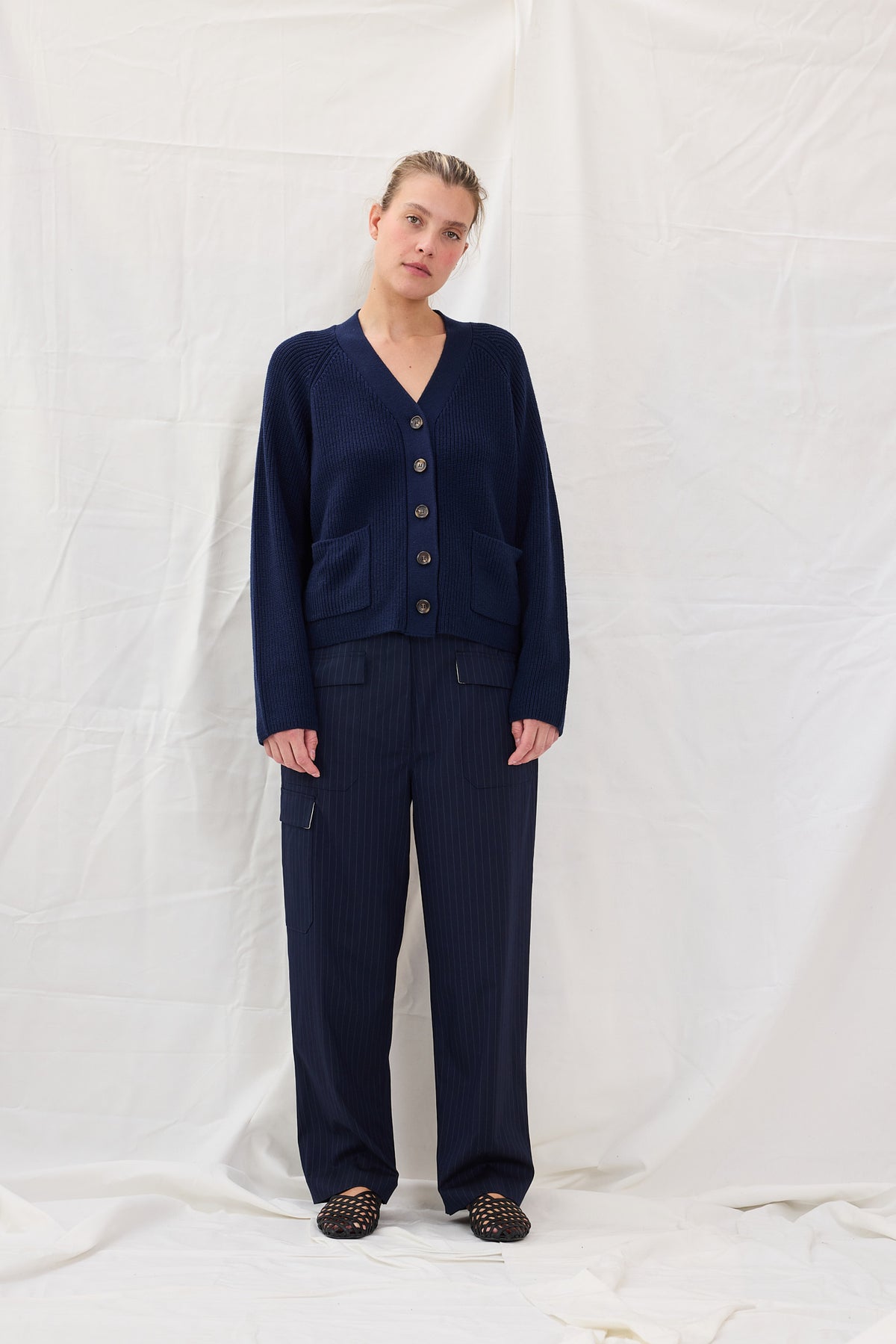 Cardigan Rib Merino Navy Re-