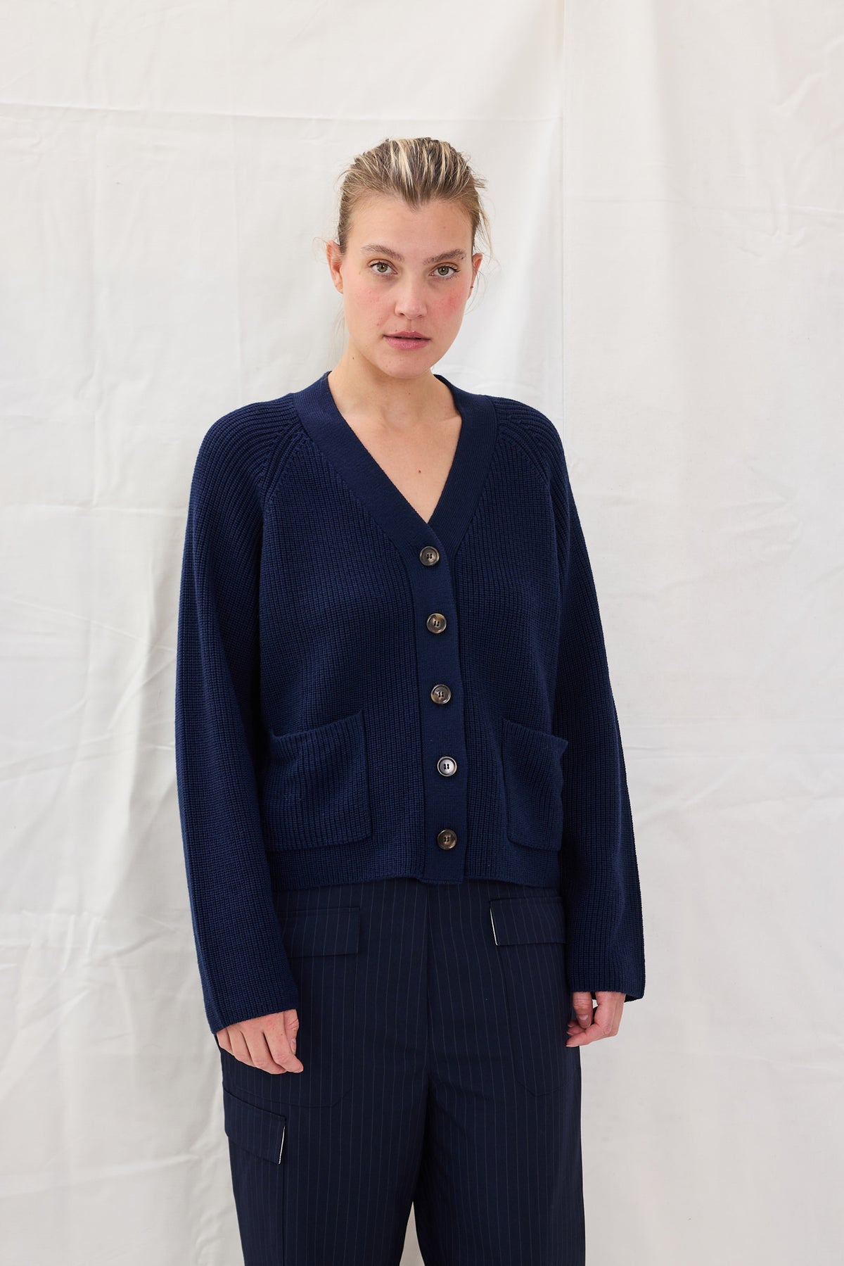 Cardigan Rib Merino Navy Re-