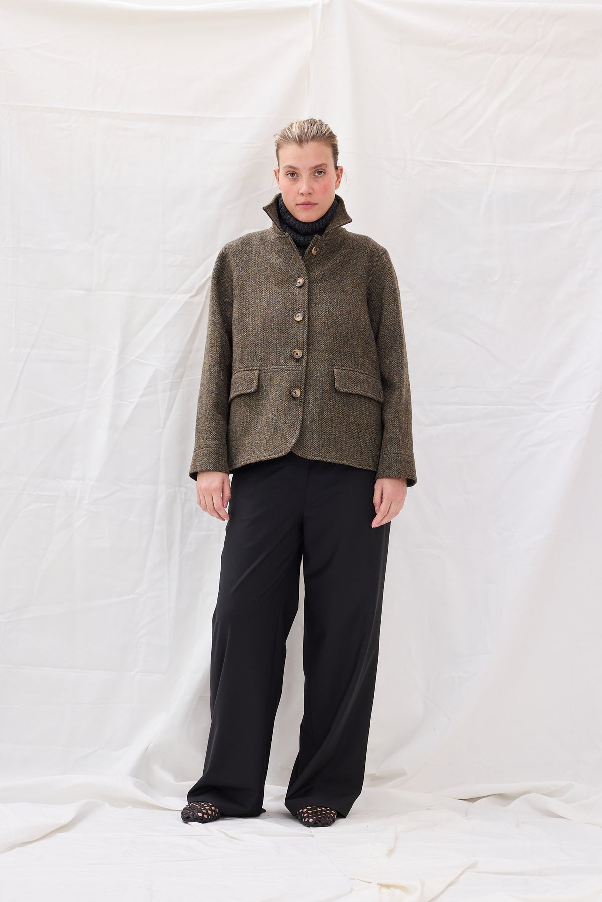 Jakke Worker Harris Tweed Brun Fiskeben