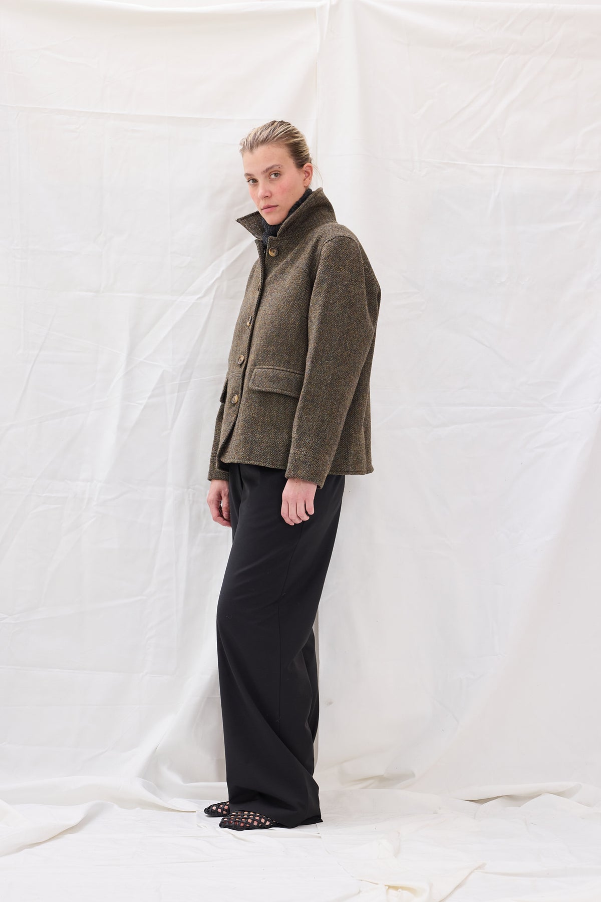 Jakke Worker Harris Tweed Brun Fiskeben
