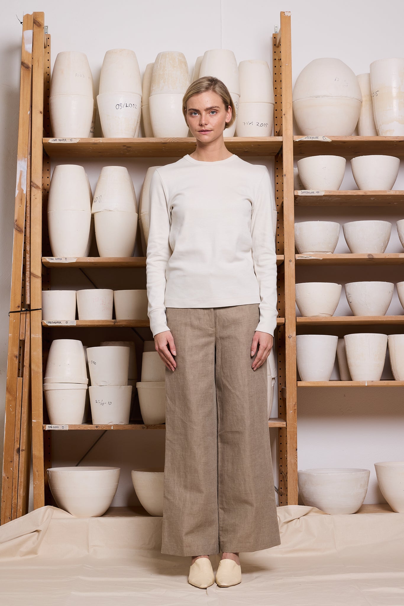 Pant Wide Beige Re-