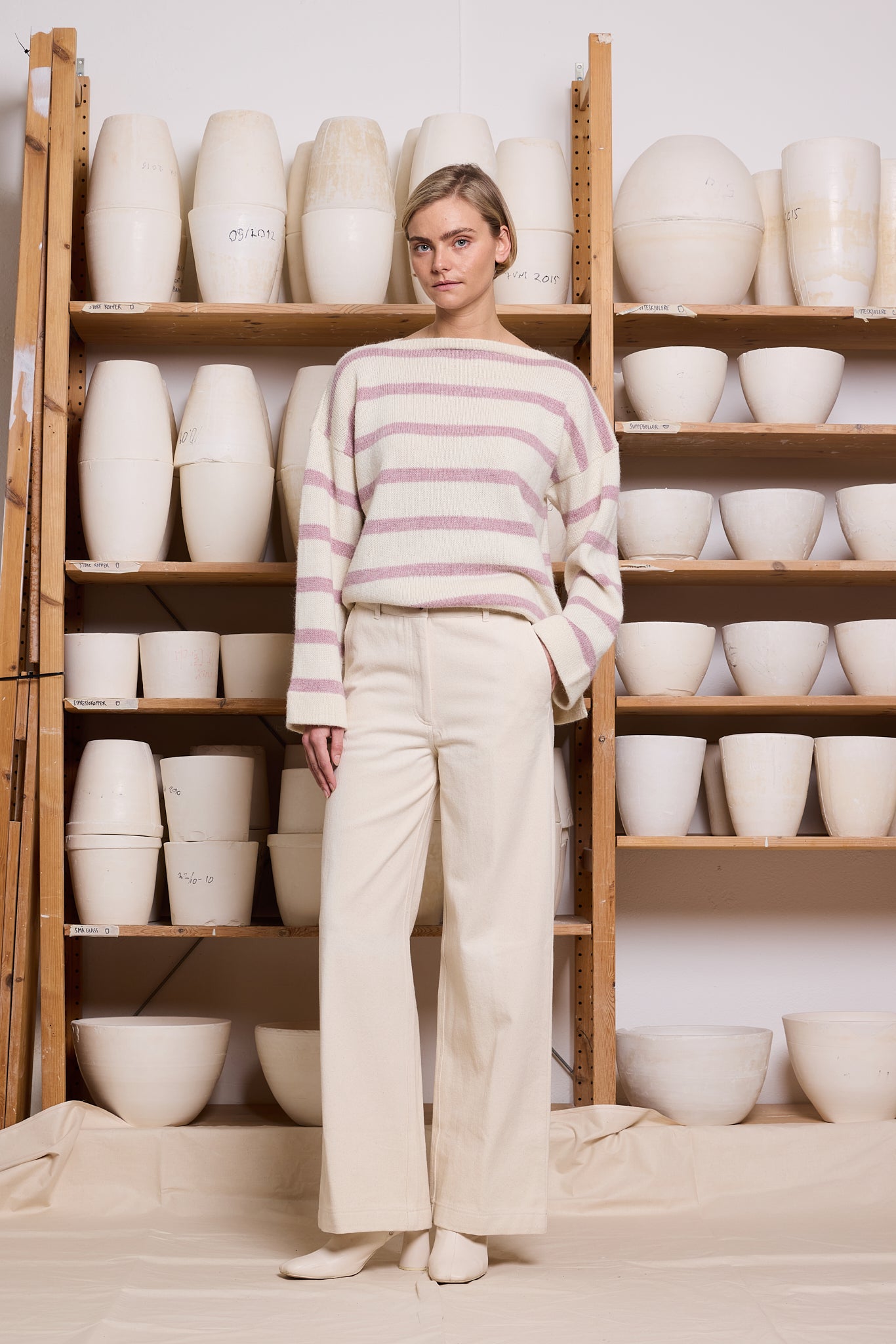 Genser Stripe Alpakka Rosa