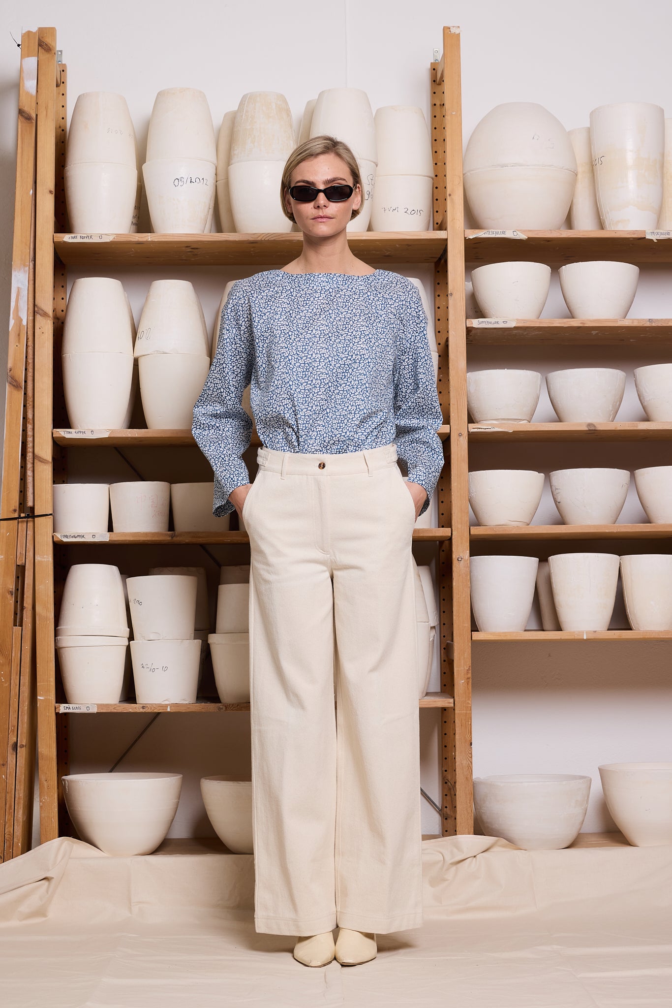 Pant Wide Twill Off-White Re-