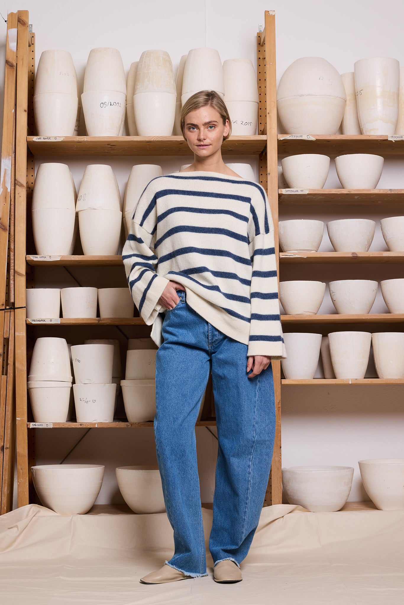 Genser Stripe Alpakka Jeansblå