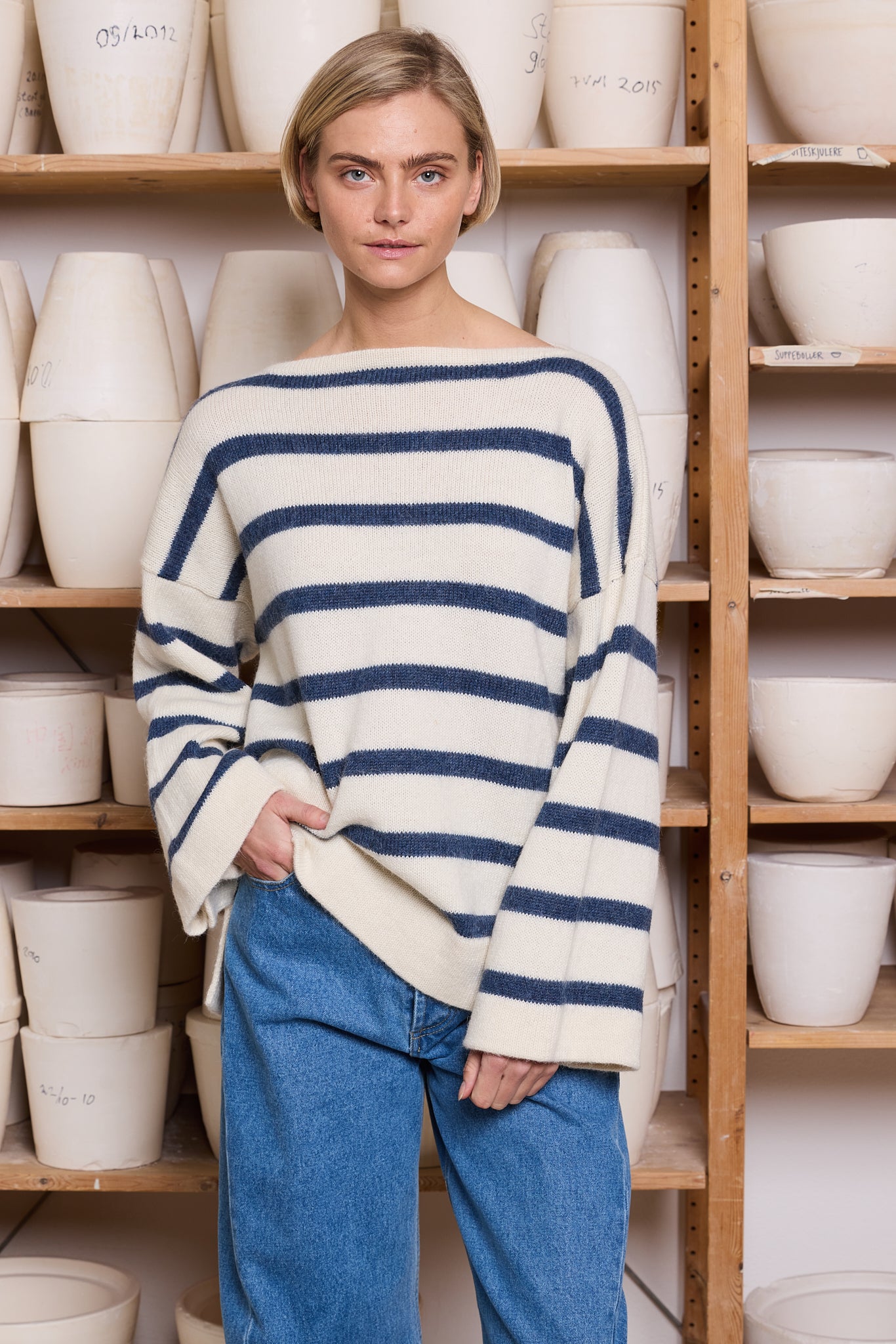 Genser Stripe Alpakka Jeansblå