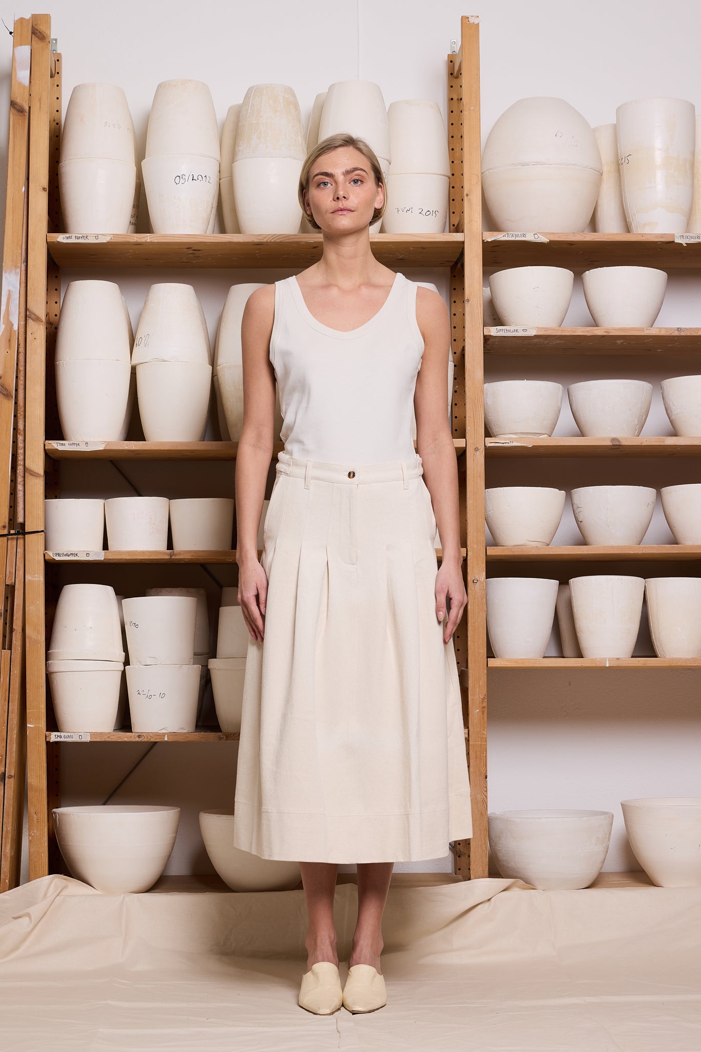 Skirt Pleated Twill Off-White Re-