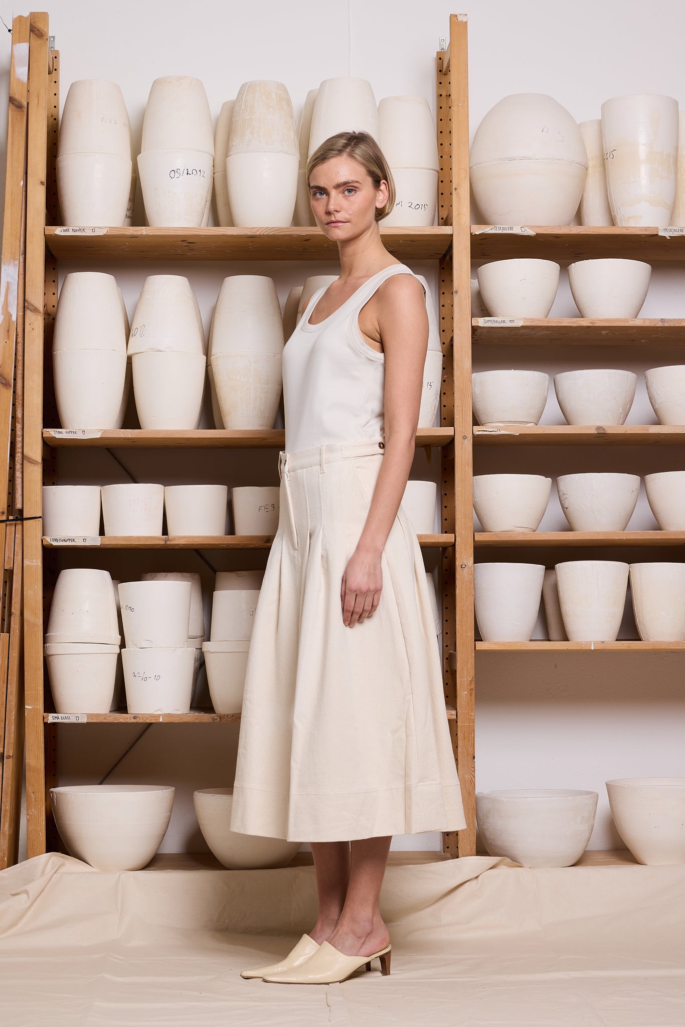 Skirt Pleated Twill Off-White Re-