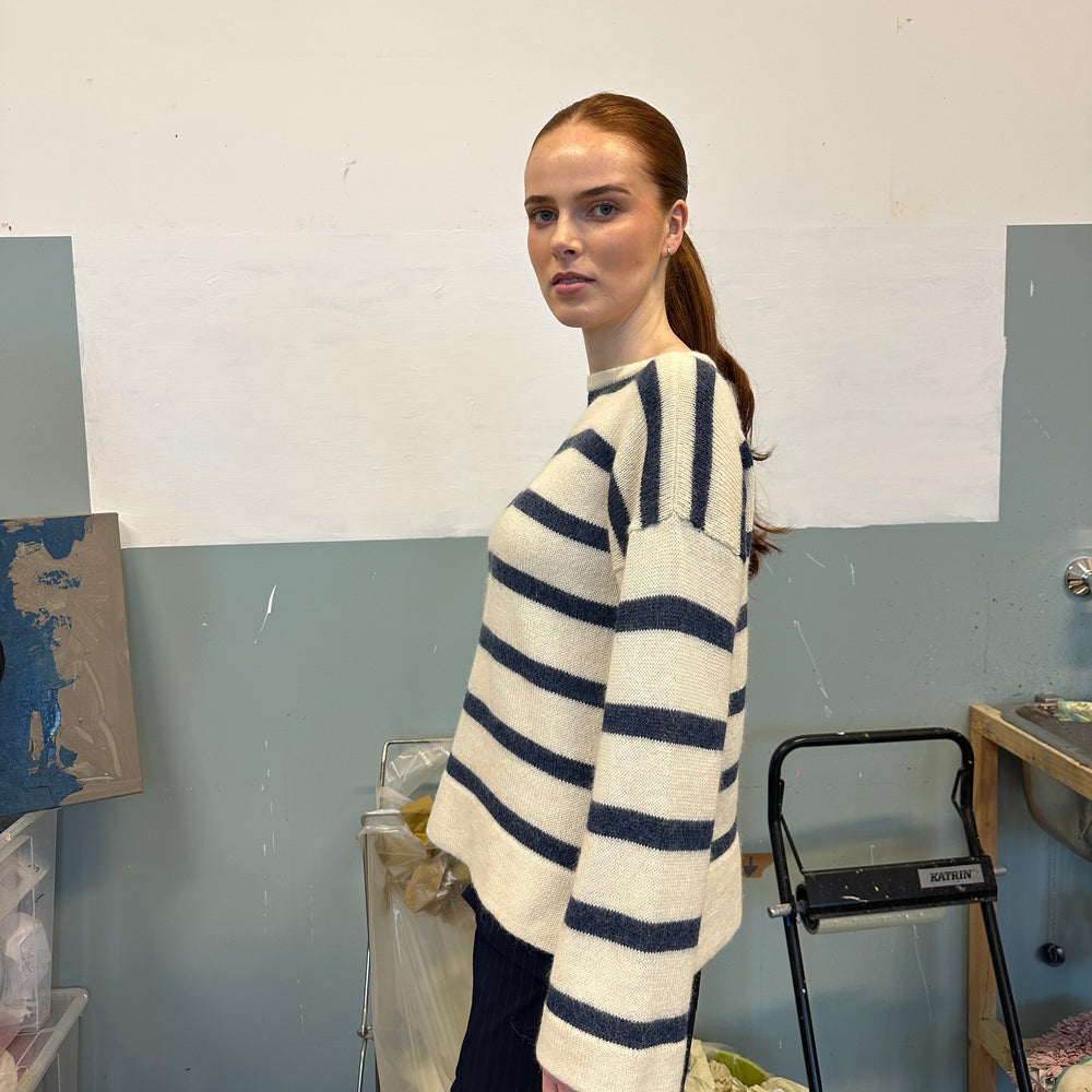 Genser Stripe Alpakka Jeansblå