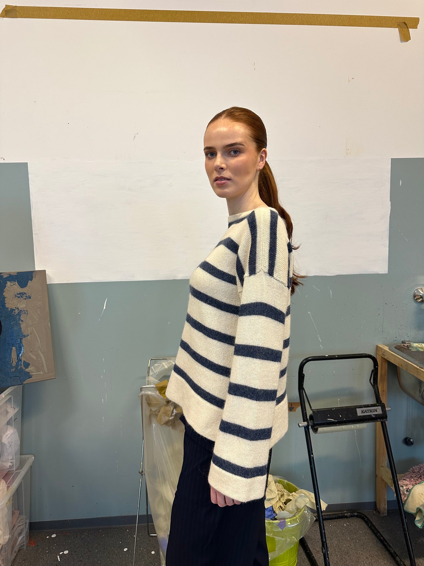 Genser Stripe Alpakka Jeansblå