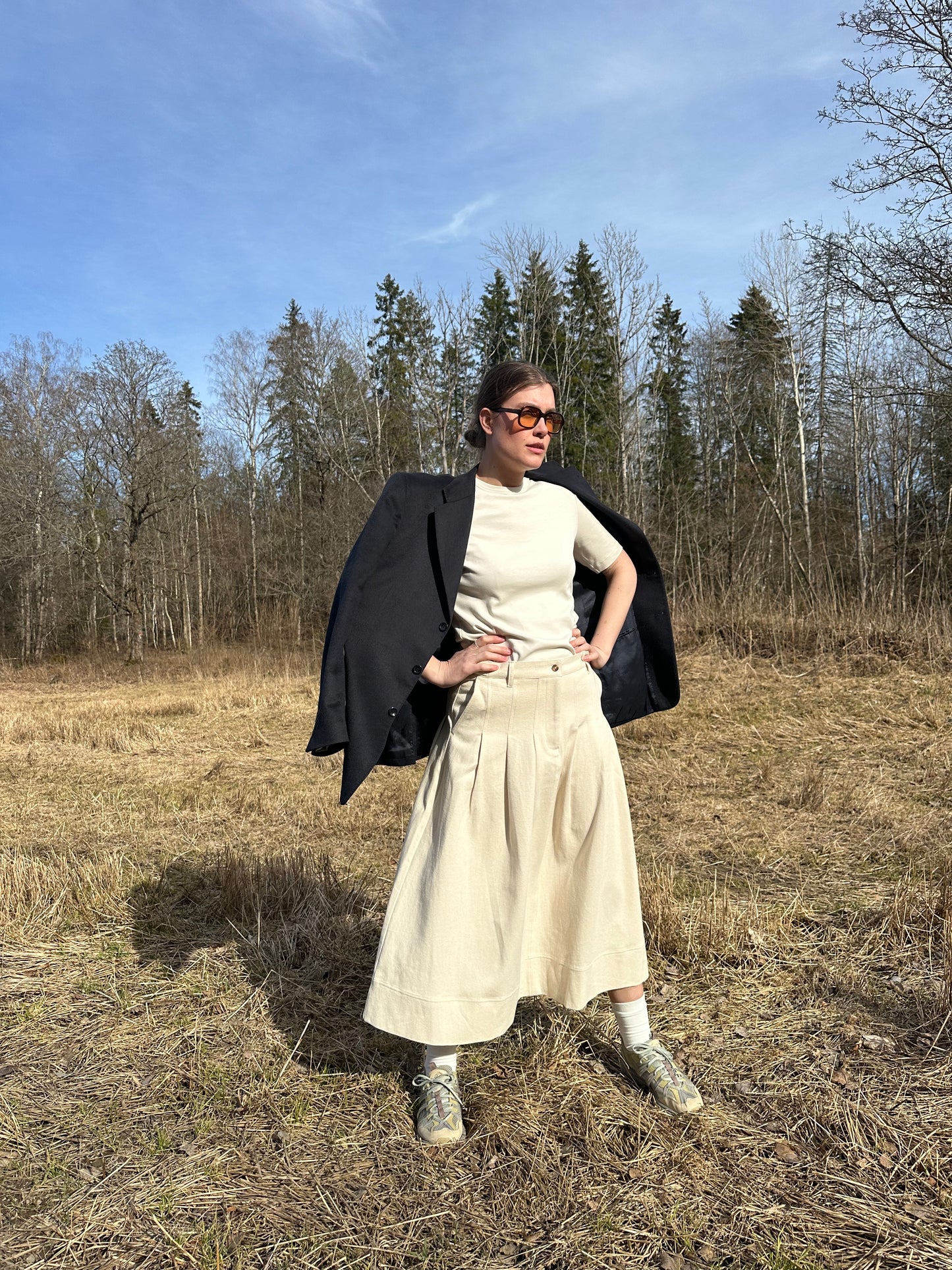 Skirt Pleated Twill Off-White Re-