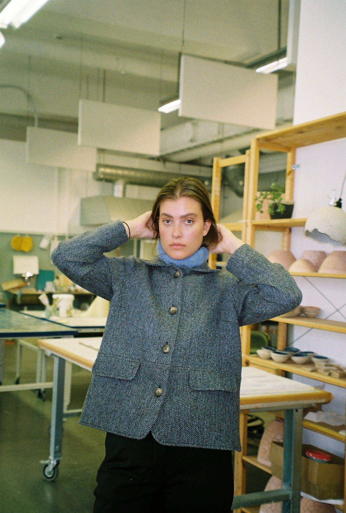 Jakke Worker Harris Tweed Blå Brun Mix