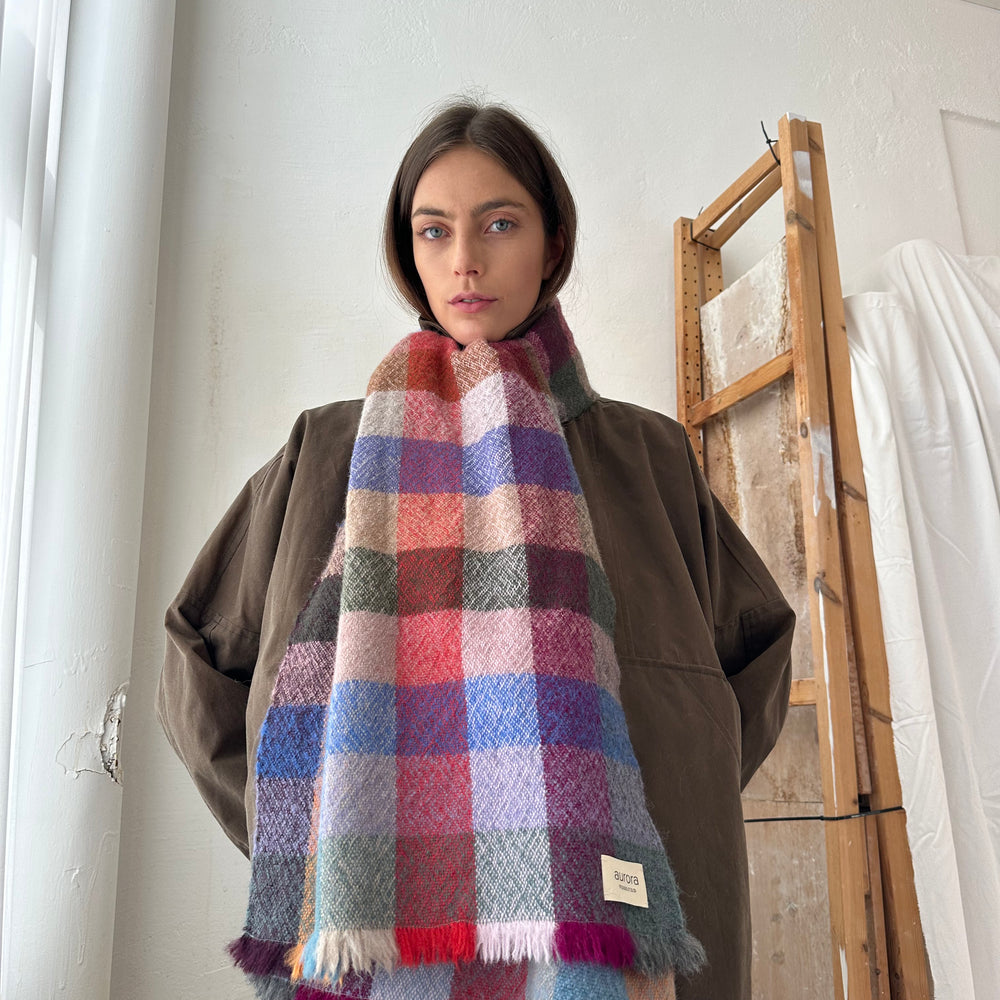 Skjerf Vev Rute Ull Multi