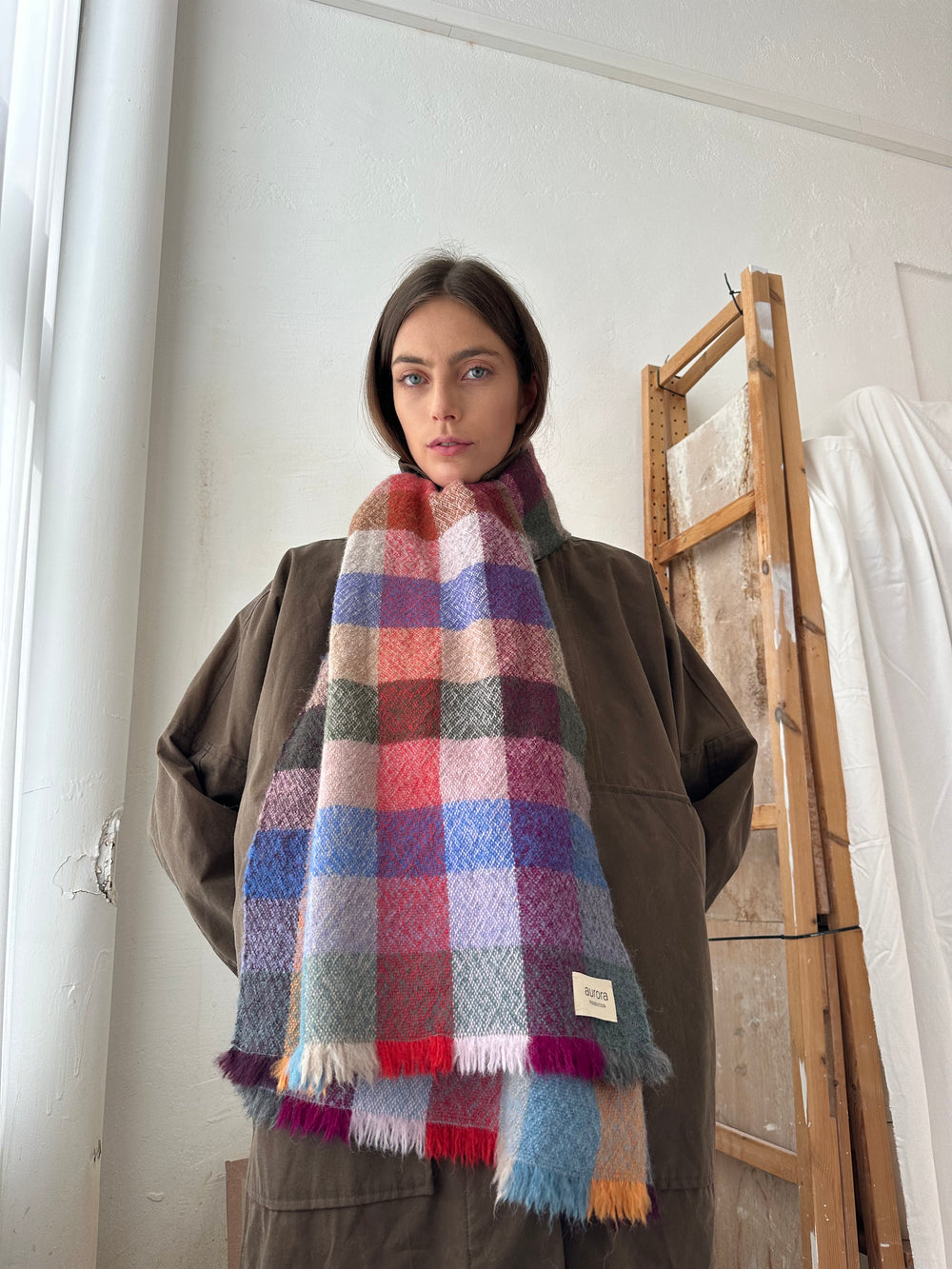 Skjerf Vev Rute Ull Multi