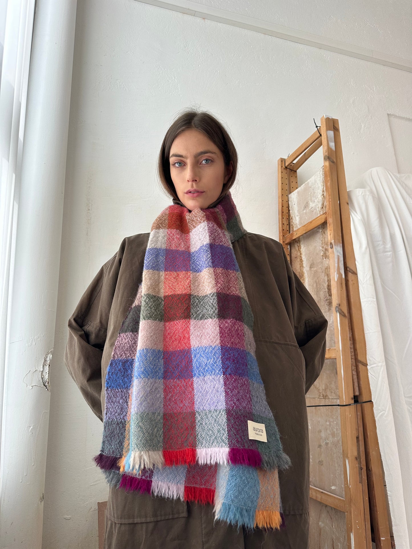 Skjerf Vev Rute Ull Multi