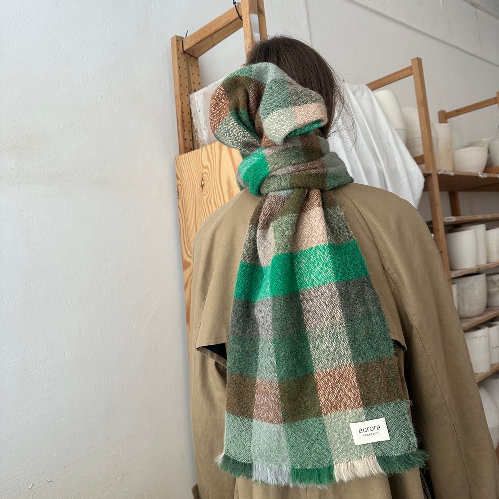 Skjerf Vev Rute Ull Grønn