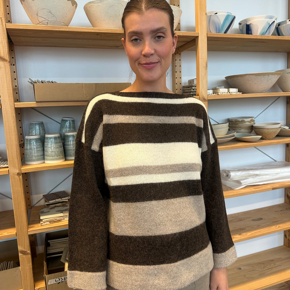Genser Multi Stripe Alpakka Brun