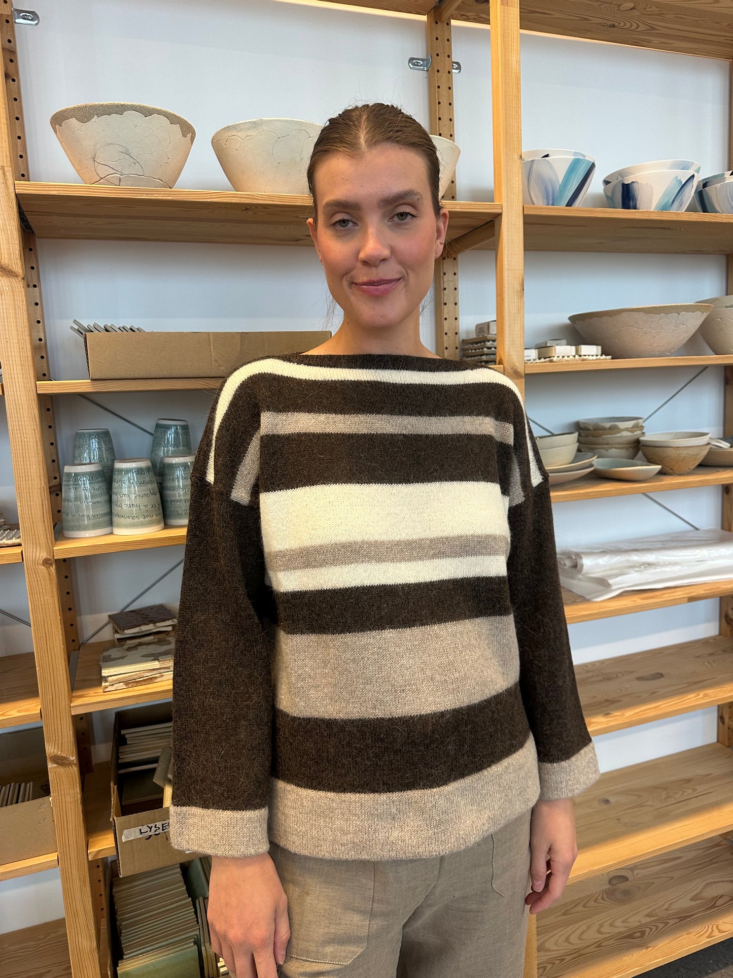 Genser Multi Stripe Alpakka Brun