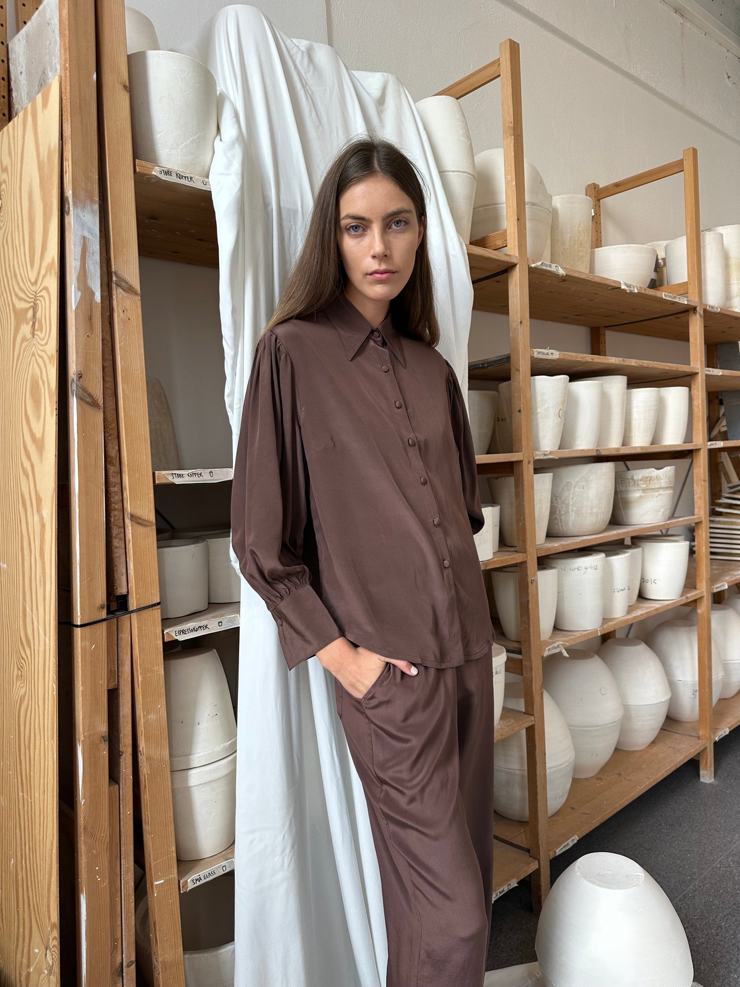 Blouse Silk Brown Re-