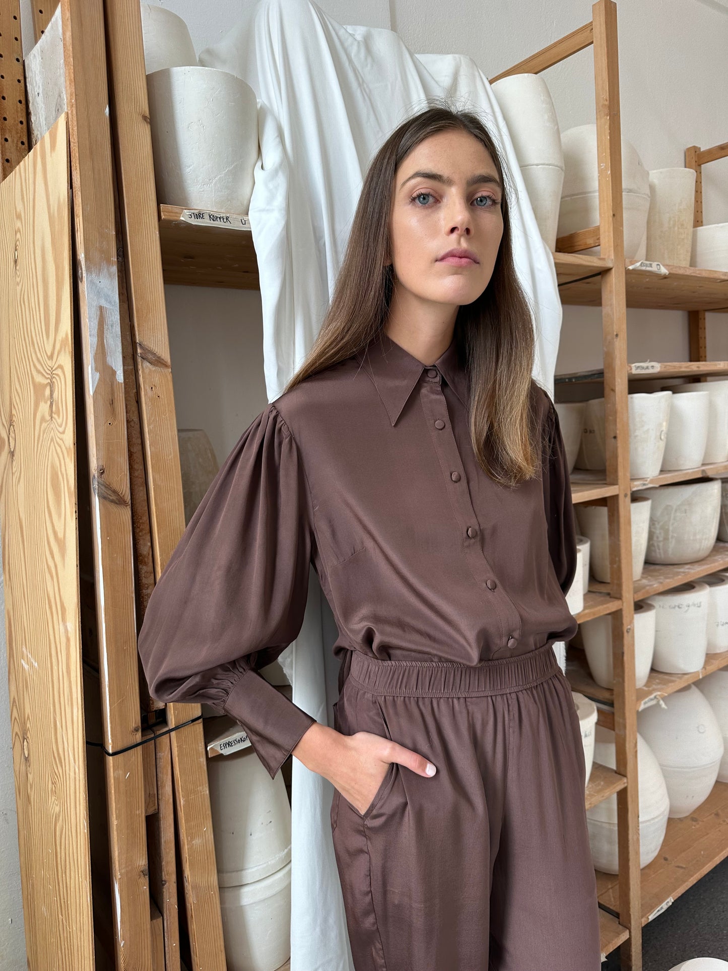 Blouse Silk Brown Re-