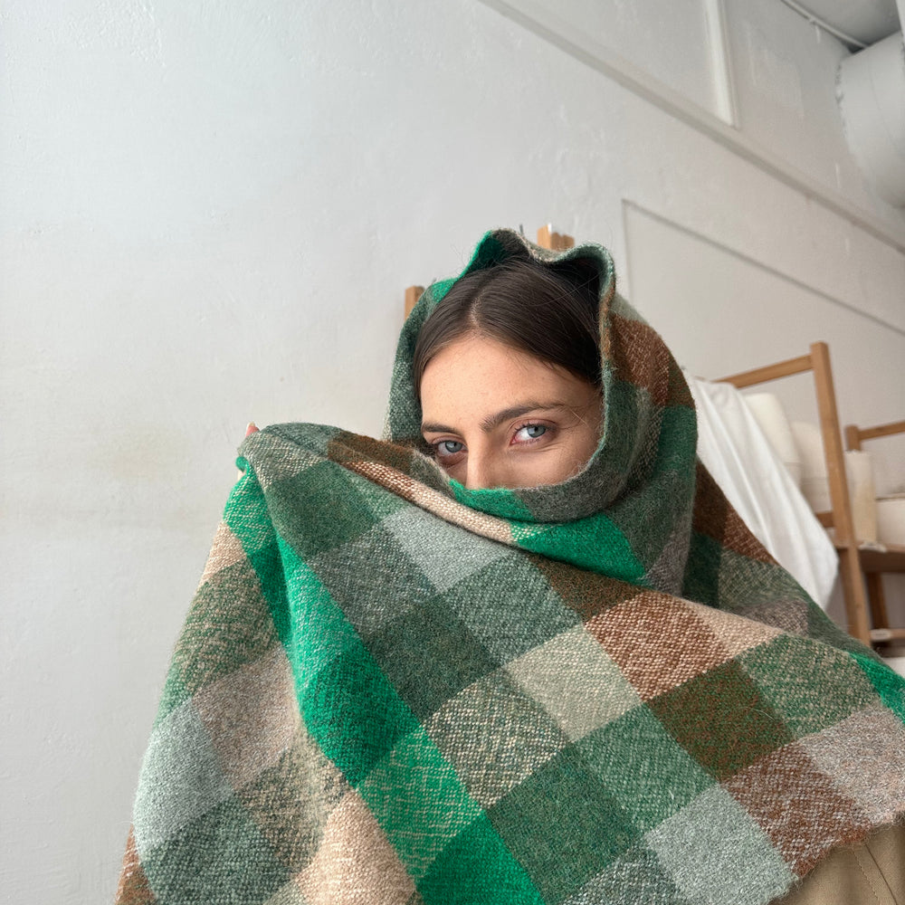 Skjerf Vev Rute Ull Grønn