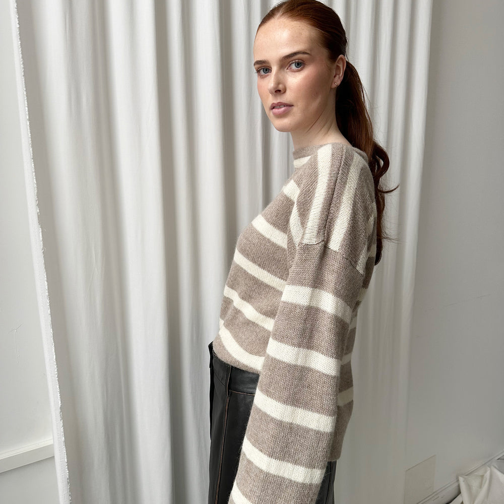 Genser Stripe Alpakka Kremhvit