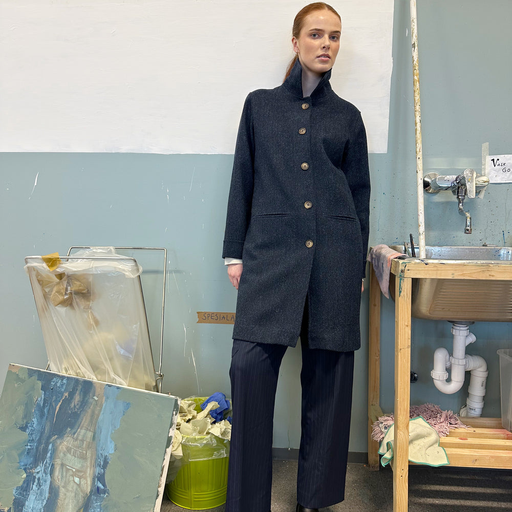 Kåpe Harris Tweed Blå Fiskeben