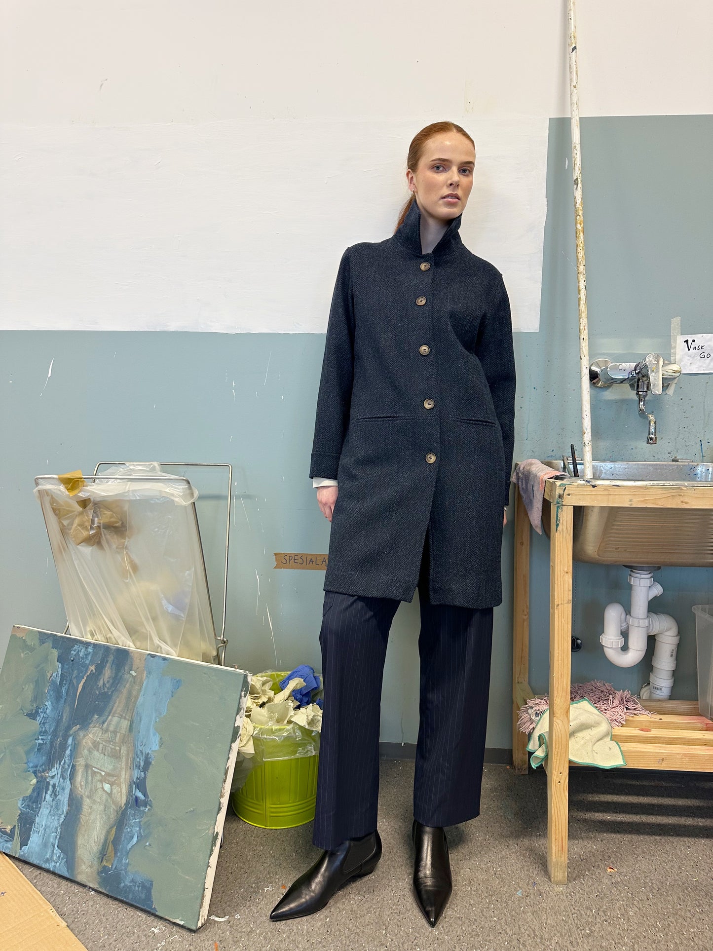 Kåpe Harris Tweed Blå Fiskeben