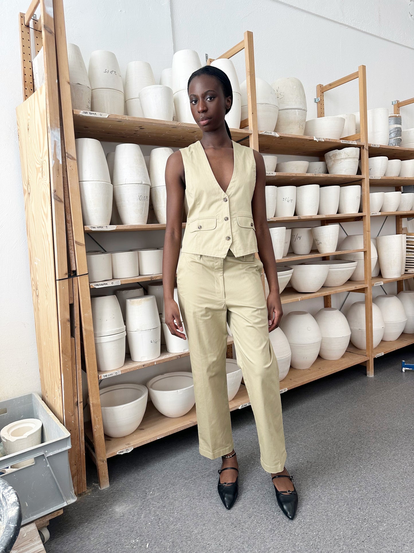 Waistcoat Twill Beige Re-