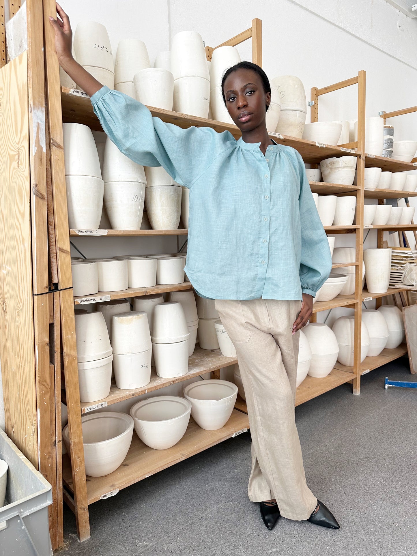 Pant Wide Thao Linen Beige Re-