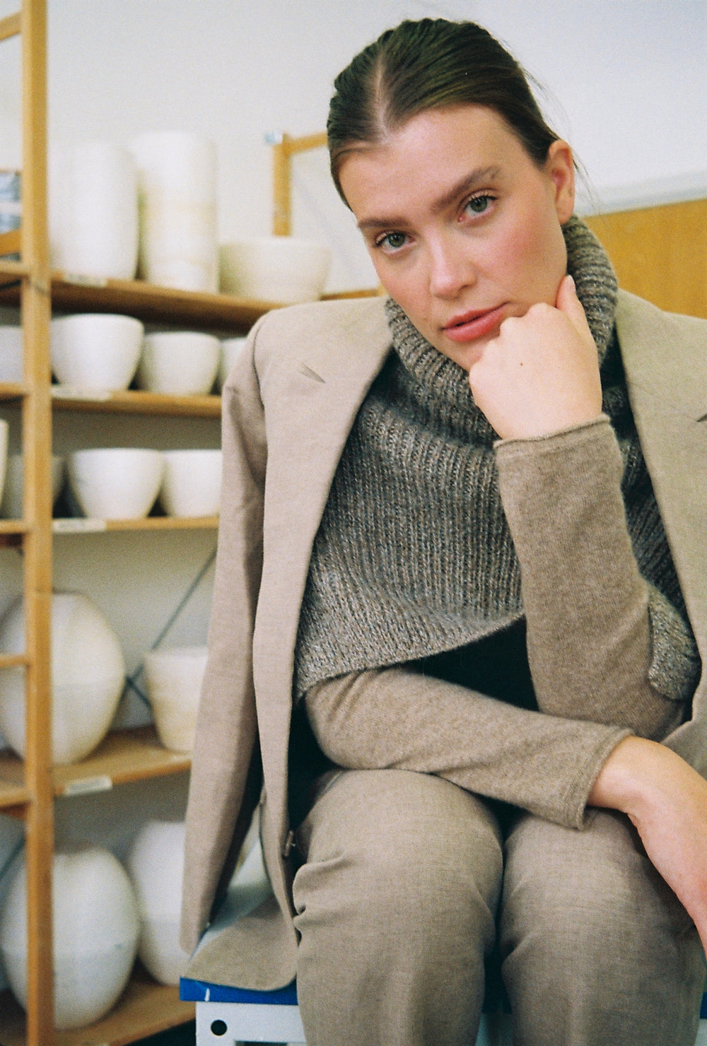 Poncho Hals Alpakka Beige