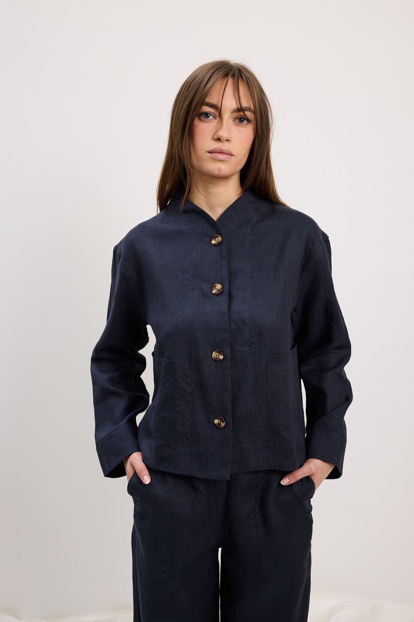 Jacket Asia Linen Navy Re-