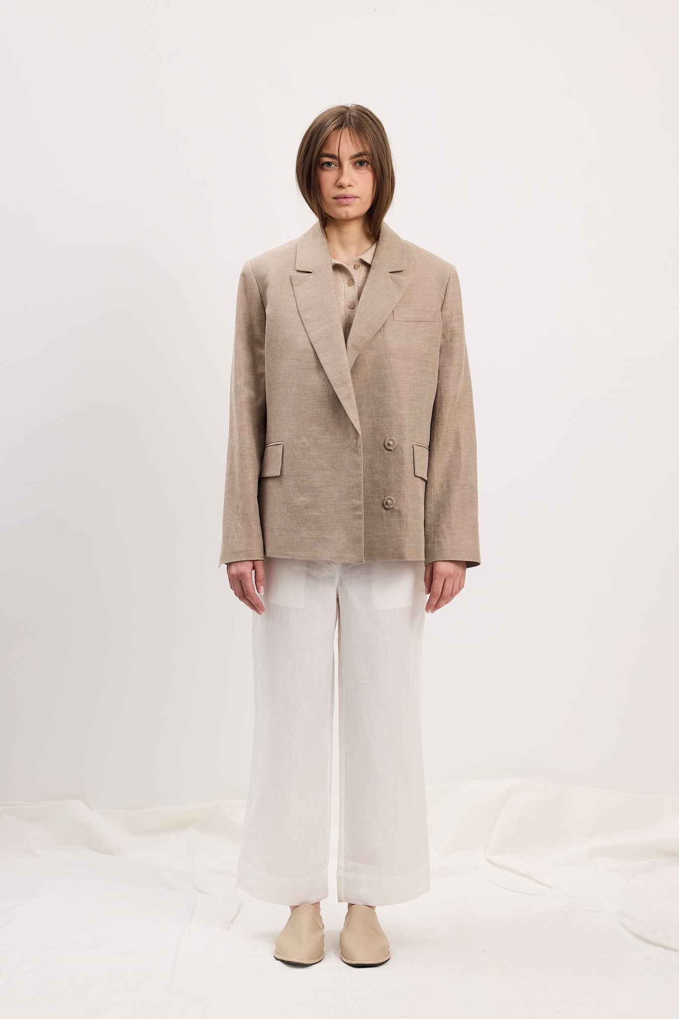 Pant Crop Linen White Re-