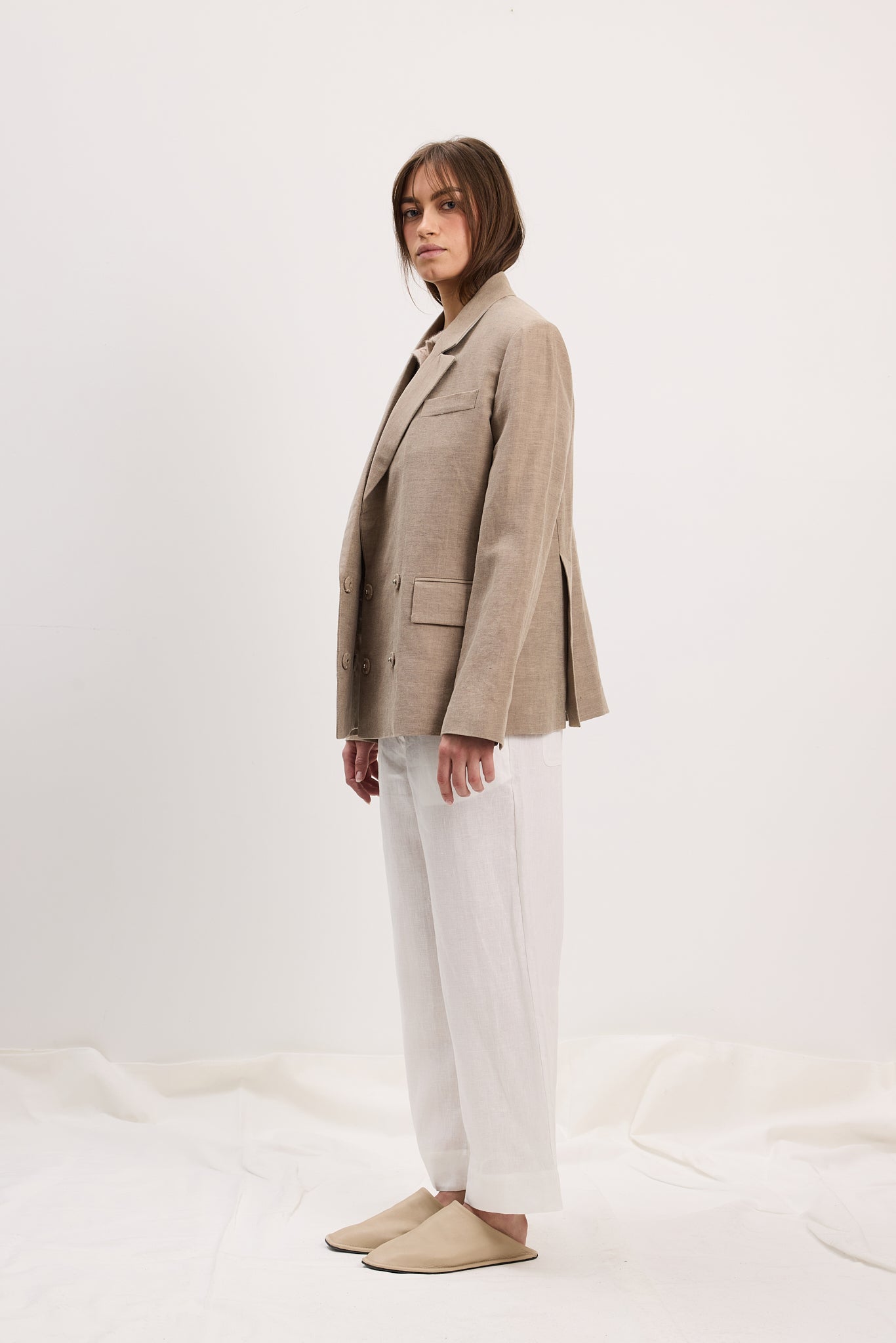 Pant Crop Linen White Re-