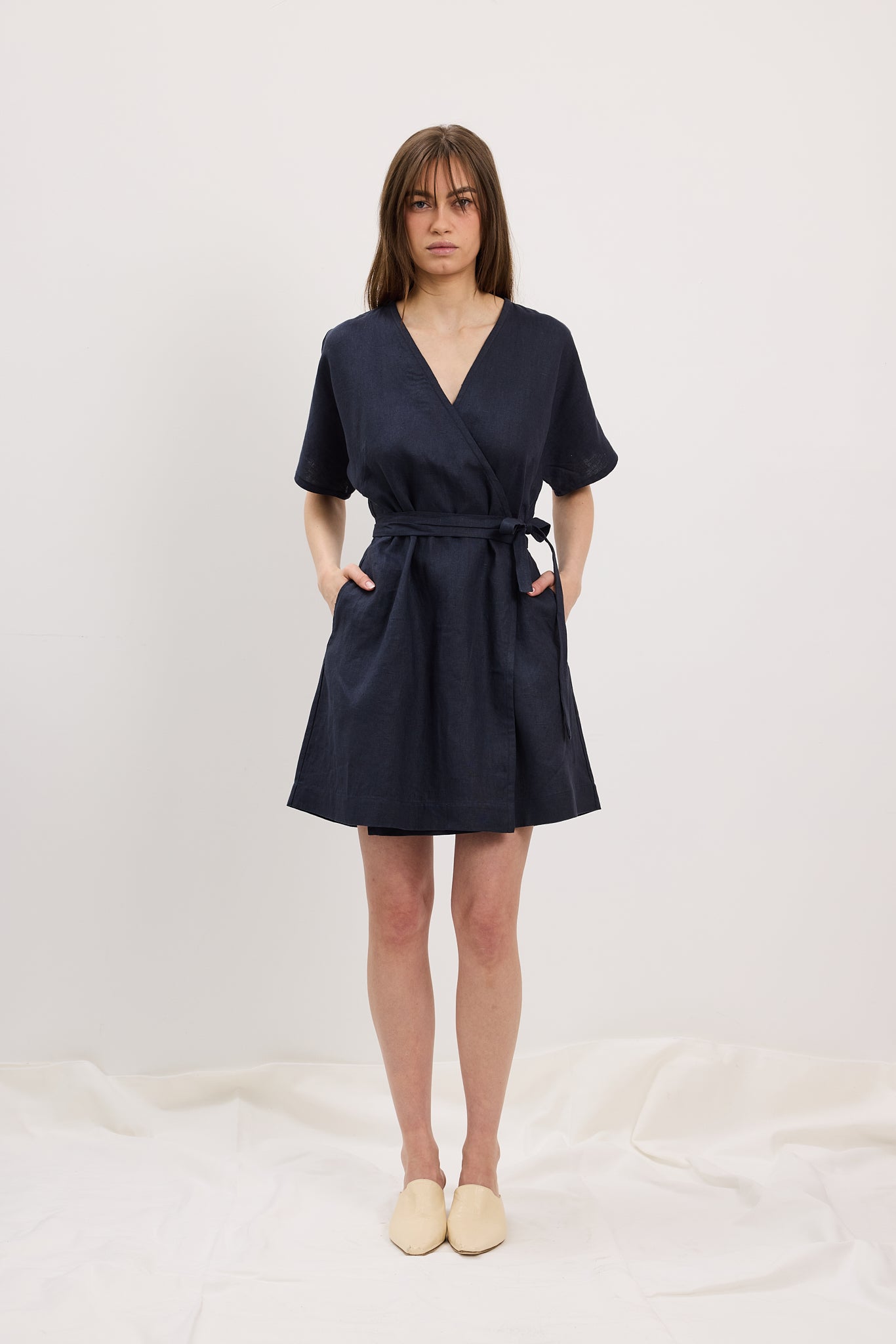 Dress Wrap Linen Navy Re-