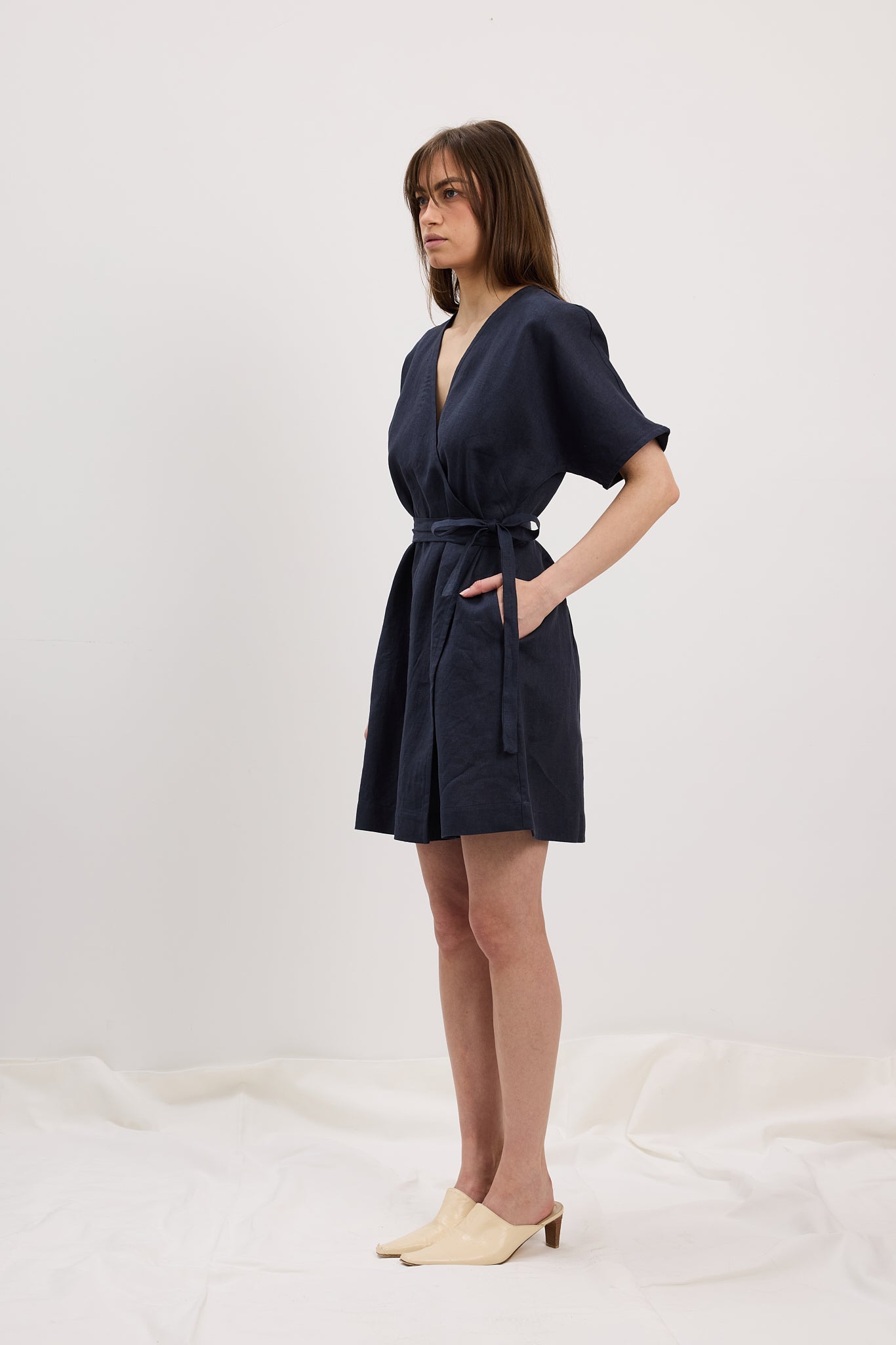 Dress Wrap Linen Navy Re-
