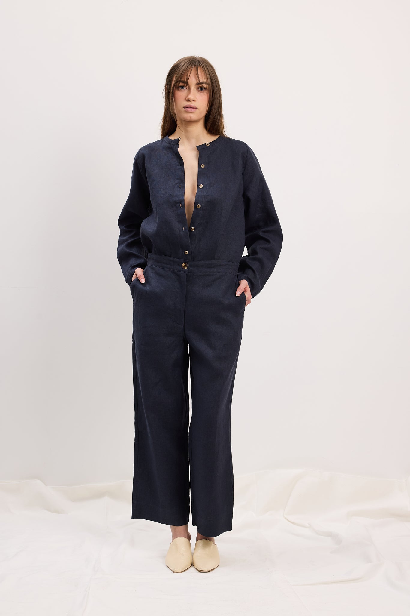 Blouse Ragland Linen Navy Re-