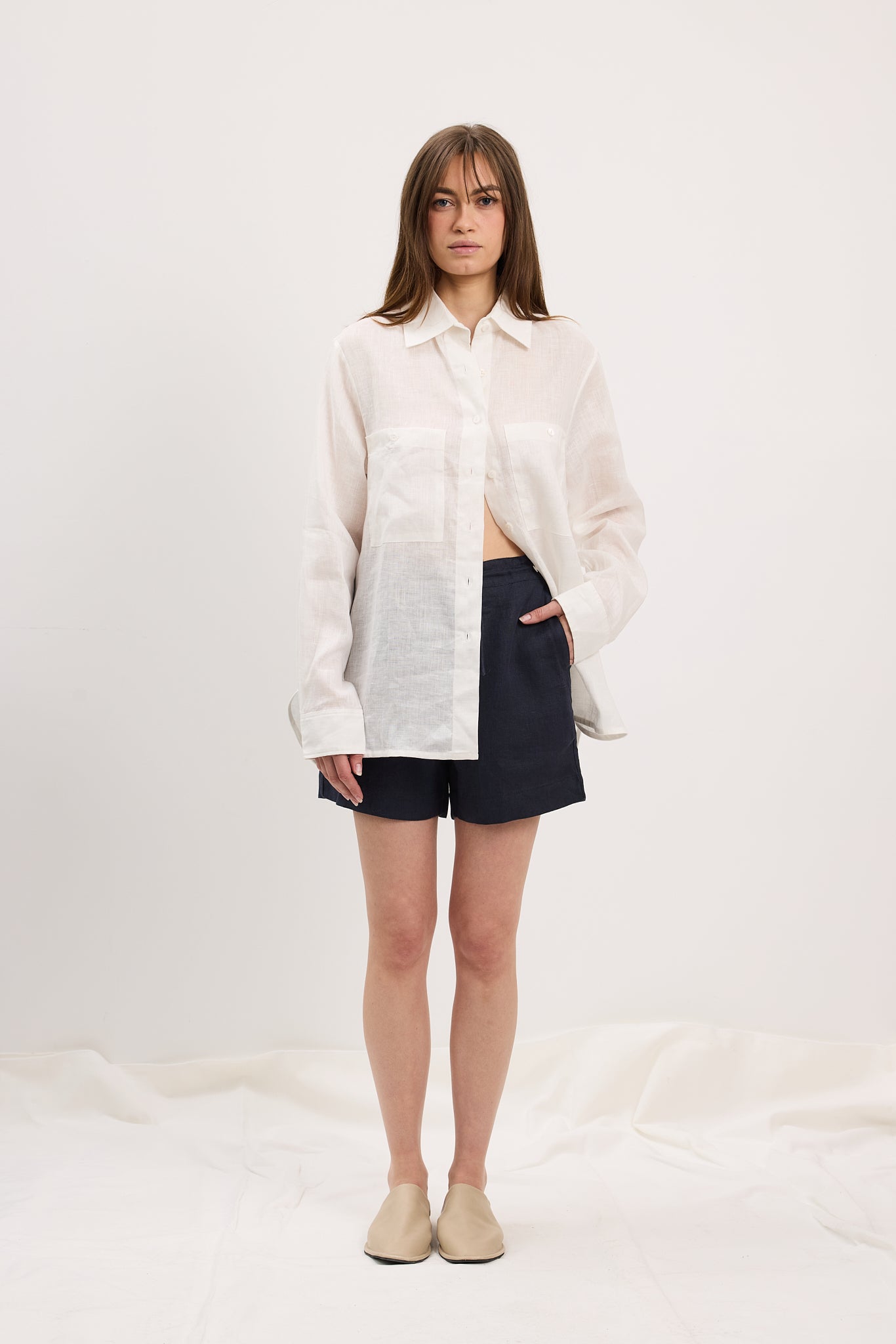 Shorts Loose Linen Navy Re-