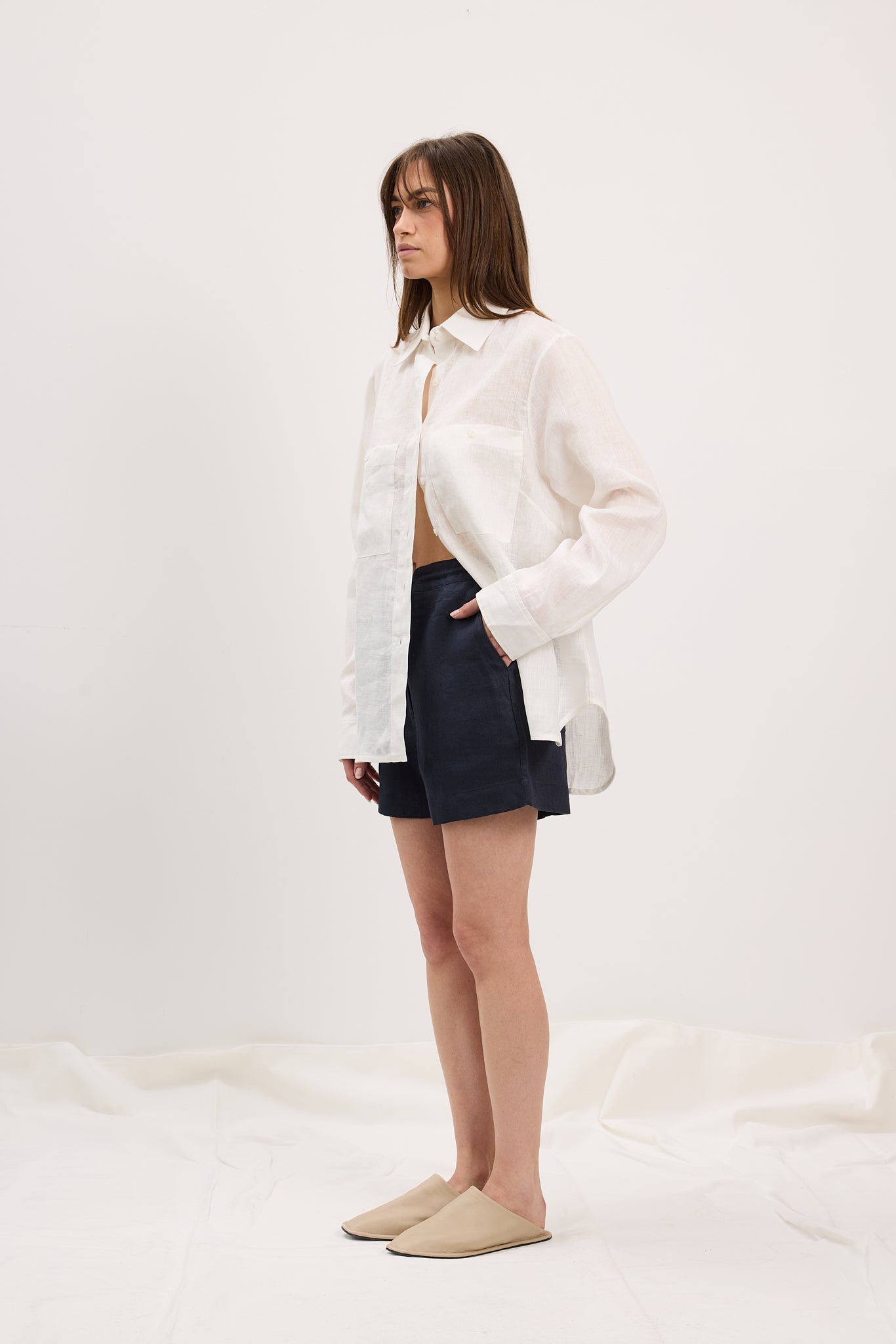 Shorts Loose Linen Navy Re-