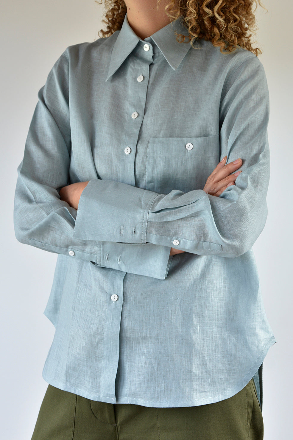 Shirt Linen Dusty Aqua Re-