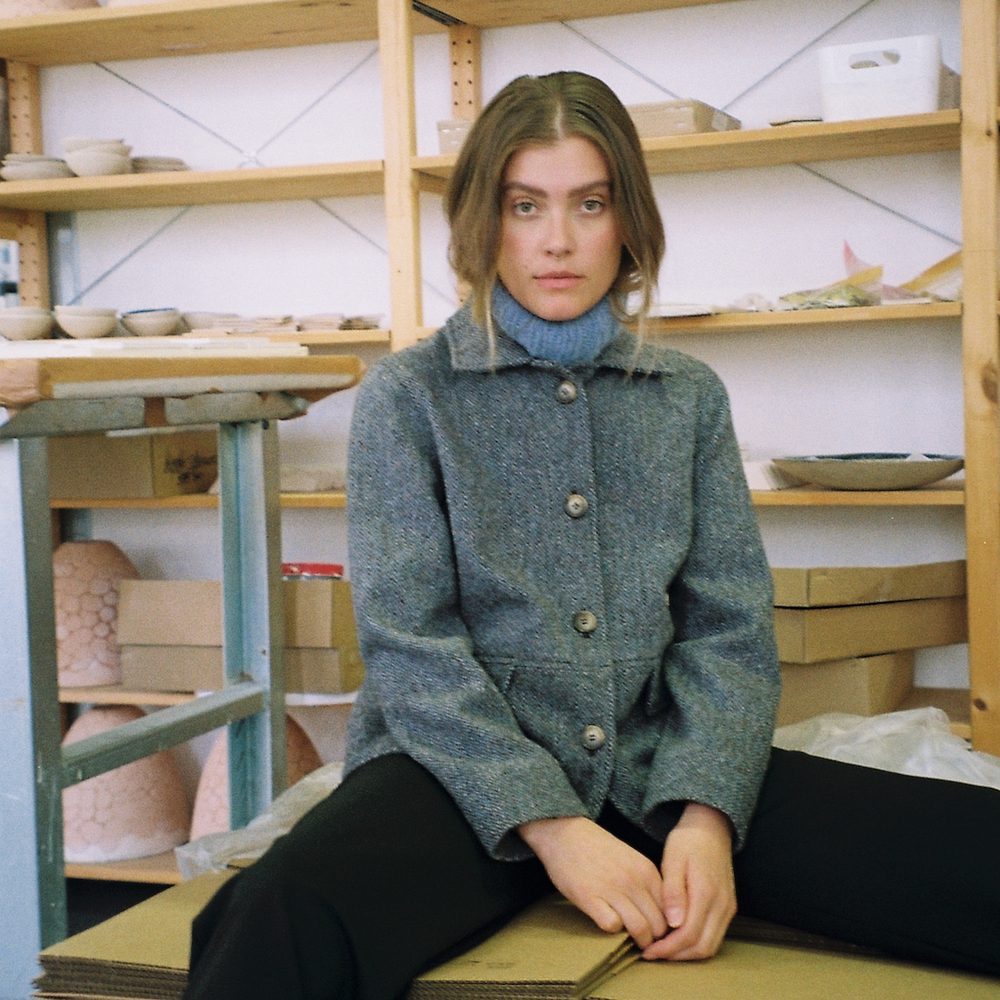Jakke Worker Harris Tweed Blå Brun Mix