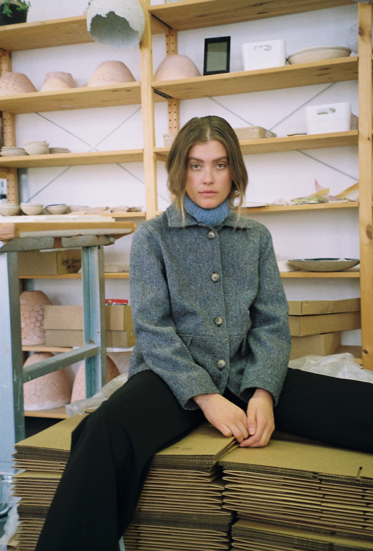 Jakke Worker Harris Tweed Blå Brun Mix