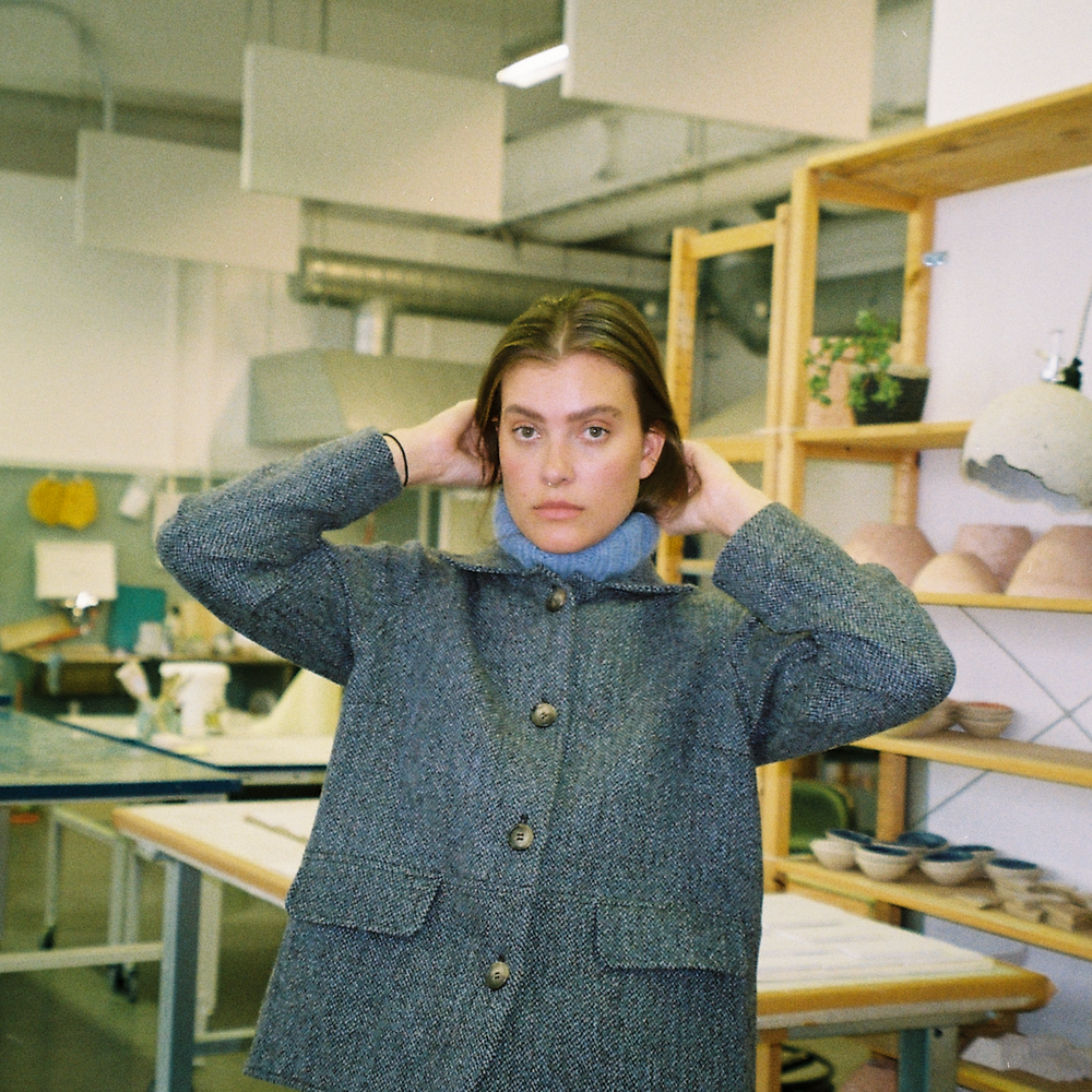 Jakke Worker Harris Tweed Blå Brun Mix