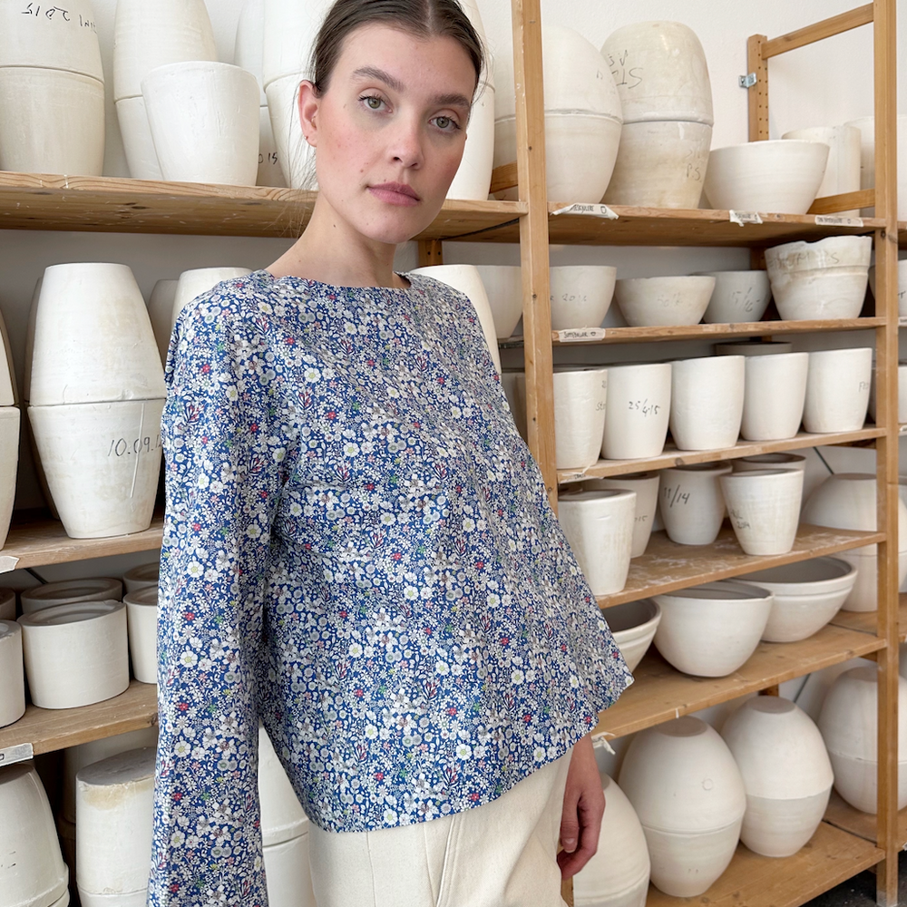 Bluse Sommer Liberty Blå Sommerblomster