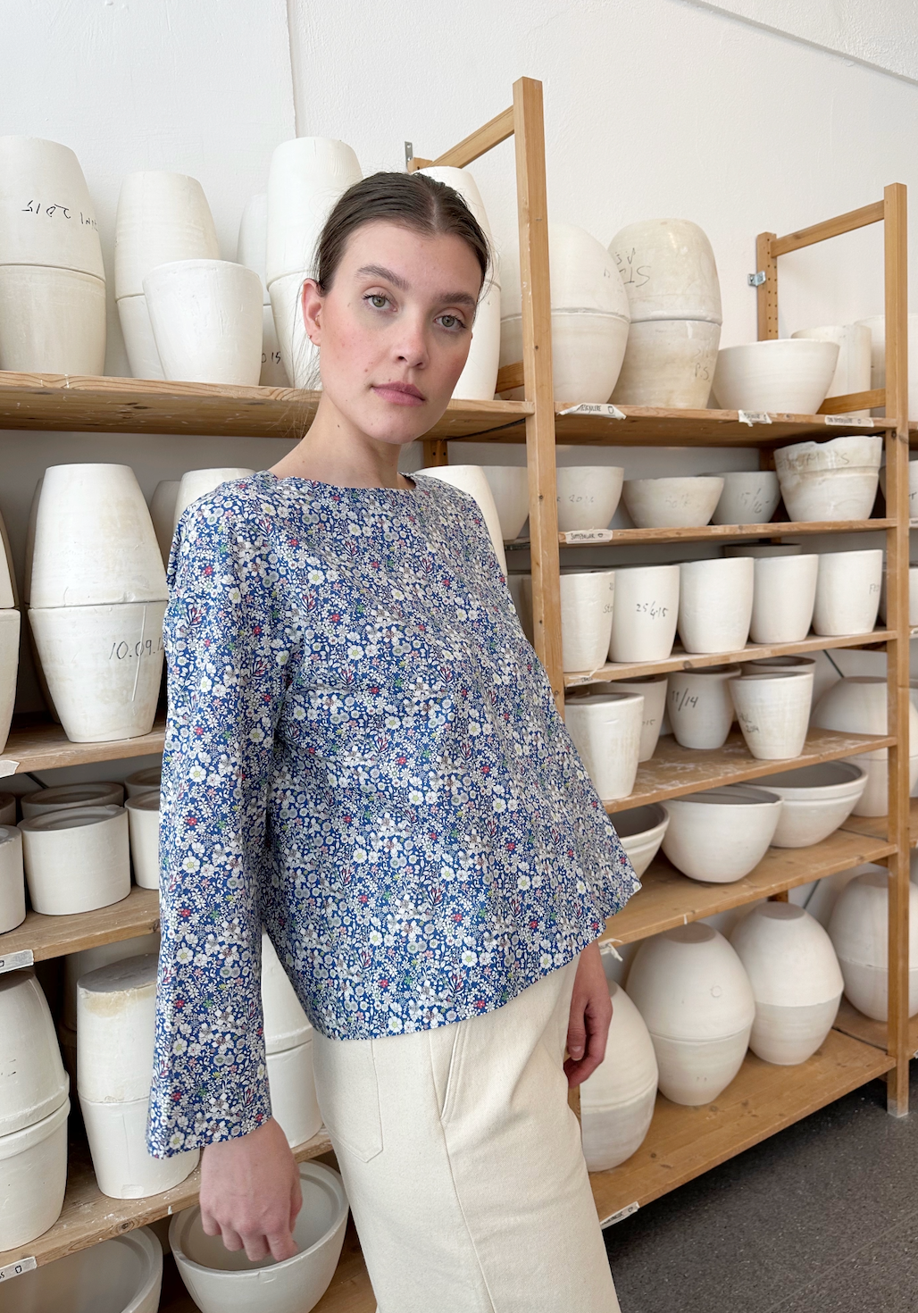 Bluse Sommer Liberty Blå Sommerblomster