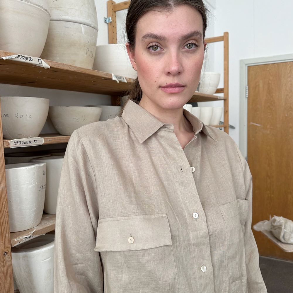 
                      
                        Shirt Long Linen Beige Re-
                      
                    