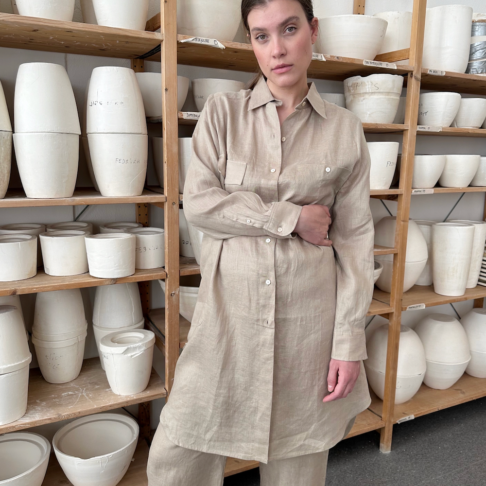 Shirt Long Linen Beige Re-